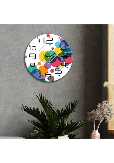 Decorita Cam Saat | Color Dot | Çap40cm Çok Renkli