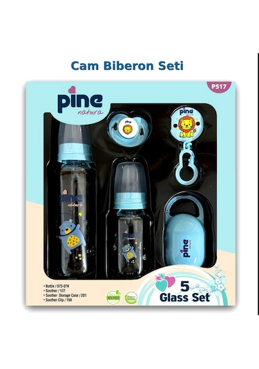 Pine Natura Biberon Seti Cam - Mavi