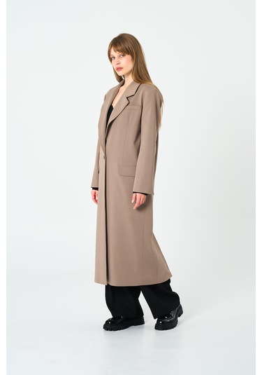 Kadın Bej Oversize Uzun Ceket Bej