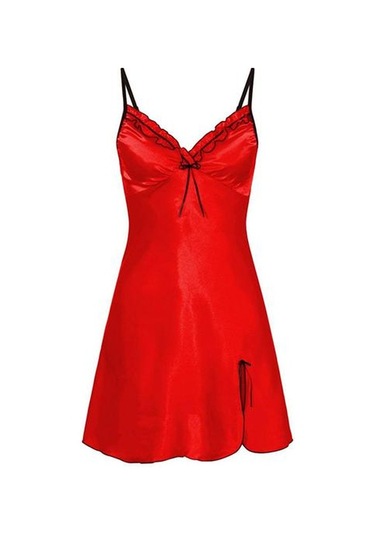 Rahat V Yaka Kadın Giyim Düz Renk Moda Seksi Dantel Pijama Kırmızı