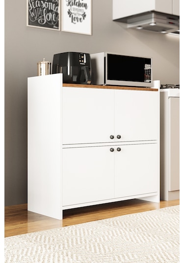 Ae-3060 Forum Beyaz/çam 4 Kapaklı, 4 Raflı, Çok Amaçlı Dolap,ayak