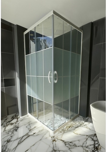 Durul Duşakabin Kare Beyaz Çizgi Ortası Buzlu 5mm H:190 Beyaz