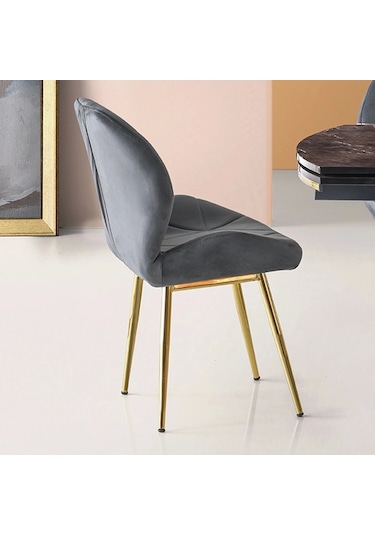 Vr Metal Gold Ayaklı Babyface Kumaş Salon Balkon Ve Mutfak Sandalyesi 6 Adet