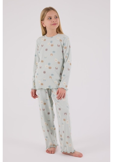 Rolypoly Kız Çocuk Uzun Kol Pijama Takım Açık Yeşil-1756 Yesil