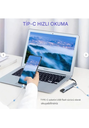 Macbook Pro Air Usb Type-c Hub Dönüştürücü Çevirici Çoklayıcı Usb Hdmı Micro Sd 8 Girişli-4961