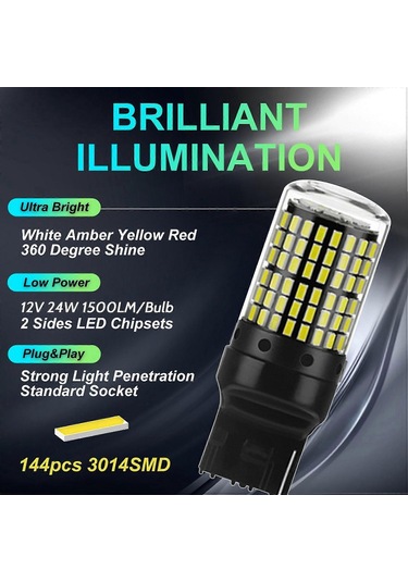 Araba 3014 144smd Canbus T20 7440 W21w Dönüş Sinyal Lambası Beyazıyla Uyumlu - Mükemmel Diğer