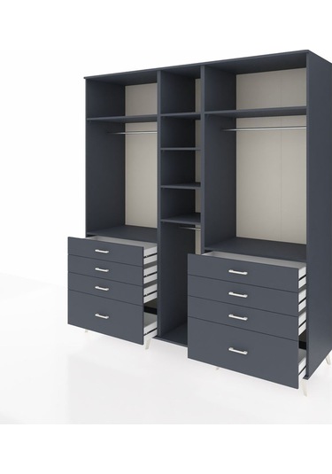 Kronos Dolap 8 Raflı 8 Çekmeceli 3 Askılı 220x59x243 Antrasit-antrasit/antrasit Antrasıt/antrasıt