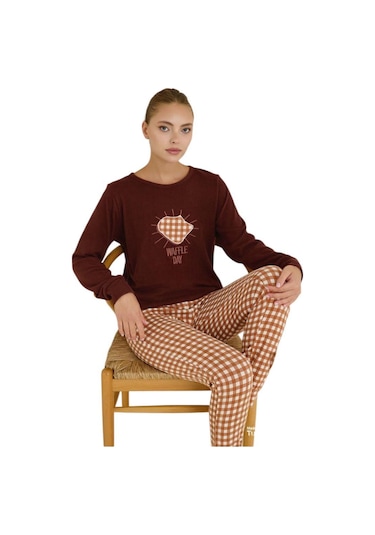 Seamlife Kadın Kışlık Termal Uzun Kollu Pijama Takımı Kiremit