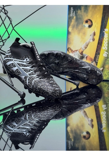 Unisex Krampon Çoraplı Çivili Desenli Bağcıklı Air Halı Saha Ve Çim Zemin Futbol Spor Ayakkabısı 2060 Siyah - Beyaz