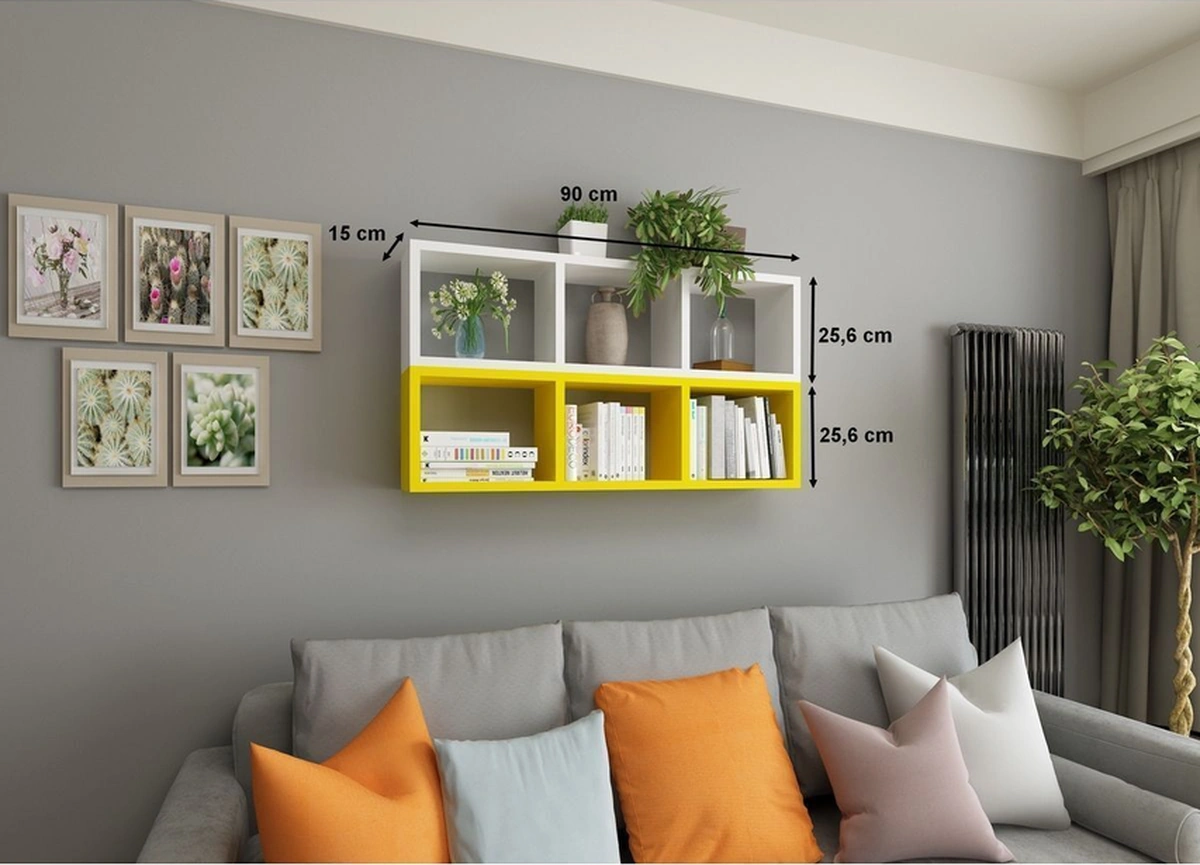 Kitaplık Duvar Rafı Mobilya Ikili Renkli Takım Sarı Beyaz Sarı-beyaz