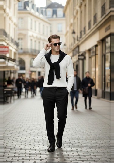 Deepsea Erkek Beyaz Rahat Kalıp Çizgi Dokulu Triko Kazak Şık & Modern Tasarım 2605432 Beyaz