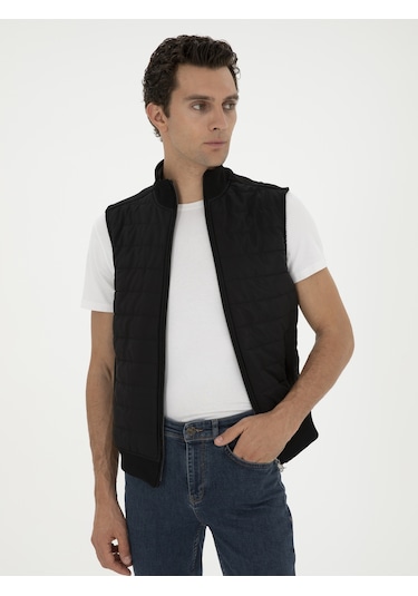 Cacharel Siyah Slim Fit İnce Kapitone Mont Yelek