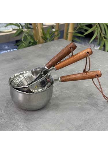 Morponi Lüx Çelik Akasya Saplı 3 Lü Sosluk Seti 150 Ml 300 Ml 500 Ml Gümüş