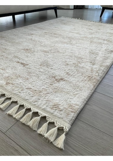 Saraz Halı Puffy Kabartma Desenli Yıkanabilir Kaymaz Taban Salon Halısı Mutfak Koridor Halısı S53