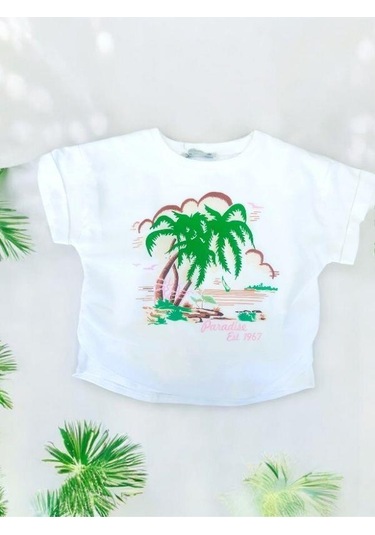 Kız Çocuk Yüzde Yüz Pamuklu Ön Yüzü Şifon Baskılı Şık Bluz-14115 Ekru