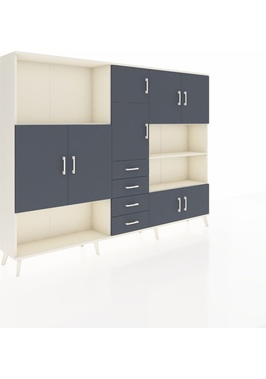 Arges Dolap 9 Raflı 4 Çekmeceli 8 Kapaklı 220x30x163 Aytaşı-antra Aytaşı-antrasit