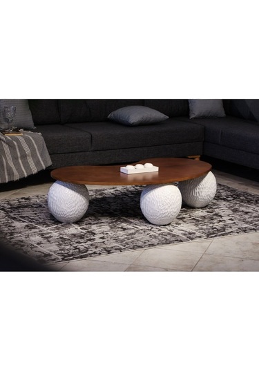 Modern Top Sehpa & Küre Ceviz Mdf Orta Sehpa - Beyaz Desenli