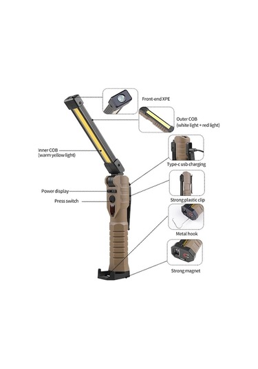 Ebitda Ft20 Katlanır Mıknatıslı Araba Muayene Işığı Siyah - Şarj Edilebilir Pil, 300-400 Lümen, Ipx4 Su Geçirmez