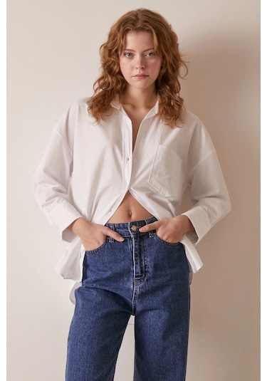 Never More Tek Cepli Pamuklu Gömlek Beyaz