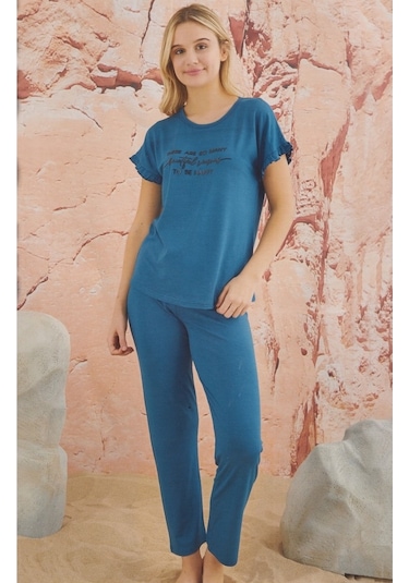 Arcan | Kadın Kısa Kol Viskon Pijama Takımı (531805626) Turkuaz