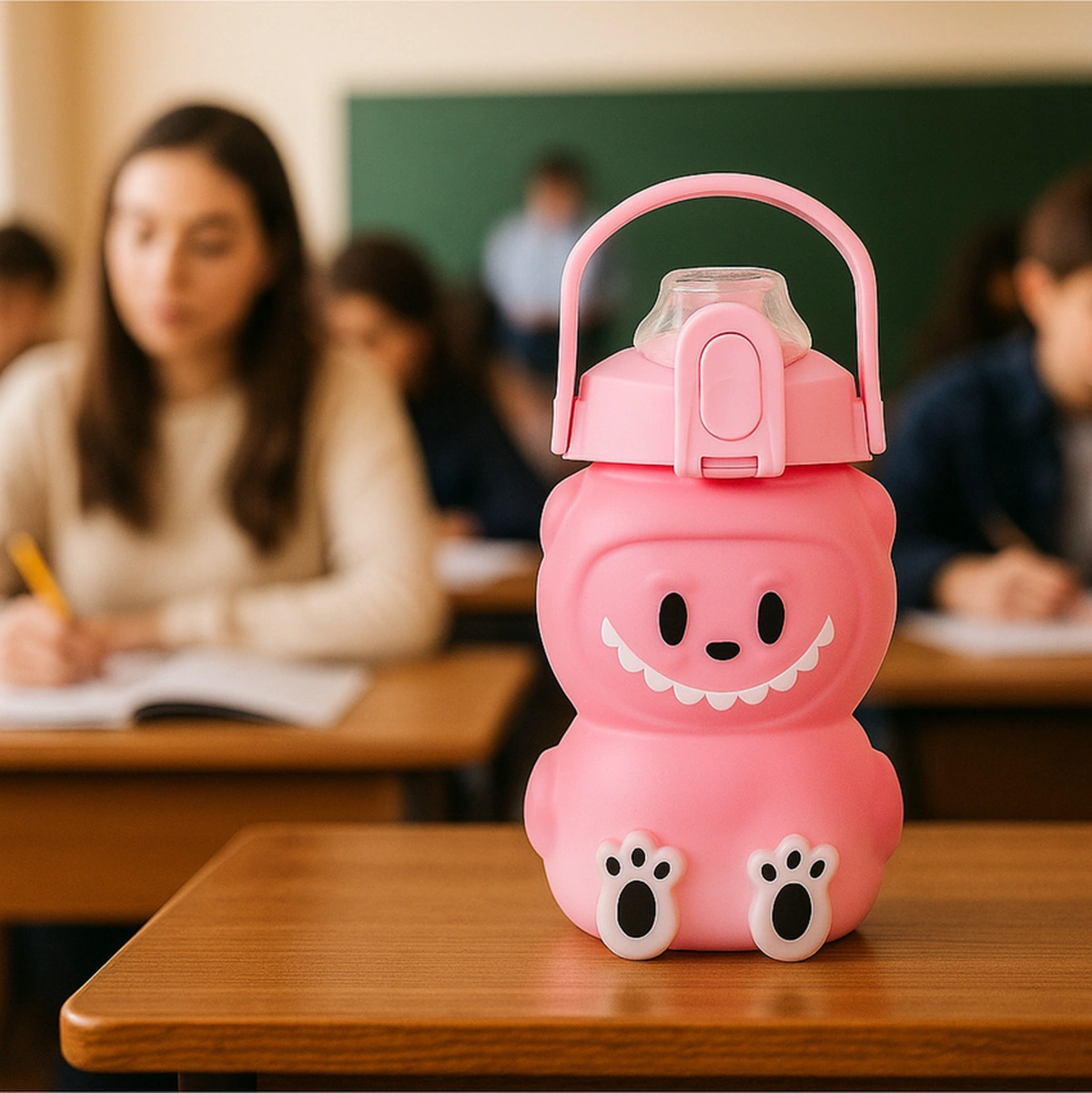 Labubu Matara Pembe 1000 Ml Sevimli Kapaklı Su Şişesi, Okul & Spor İçin Dayanıklı Su Kabı Pembe