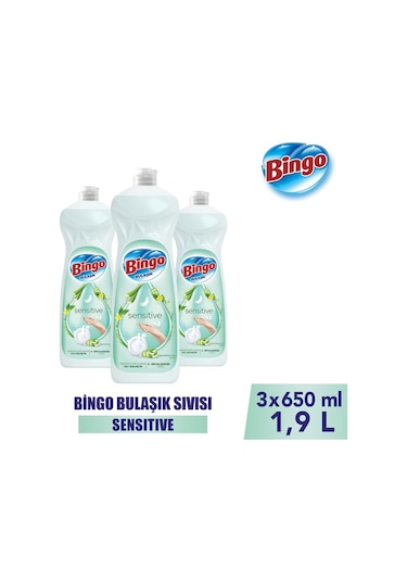 Bingo Bulaşık Deterjanı Sensitive 650ml X 3 Adet