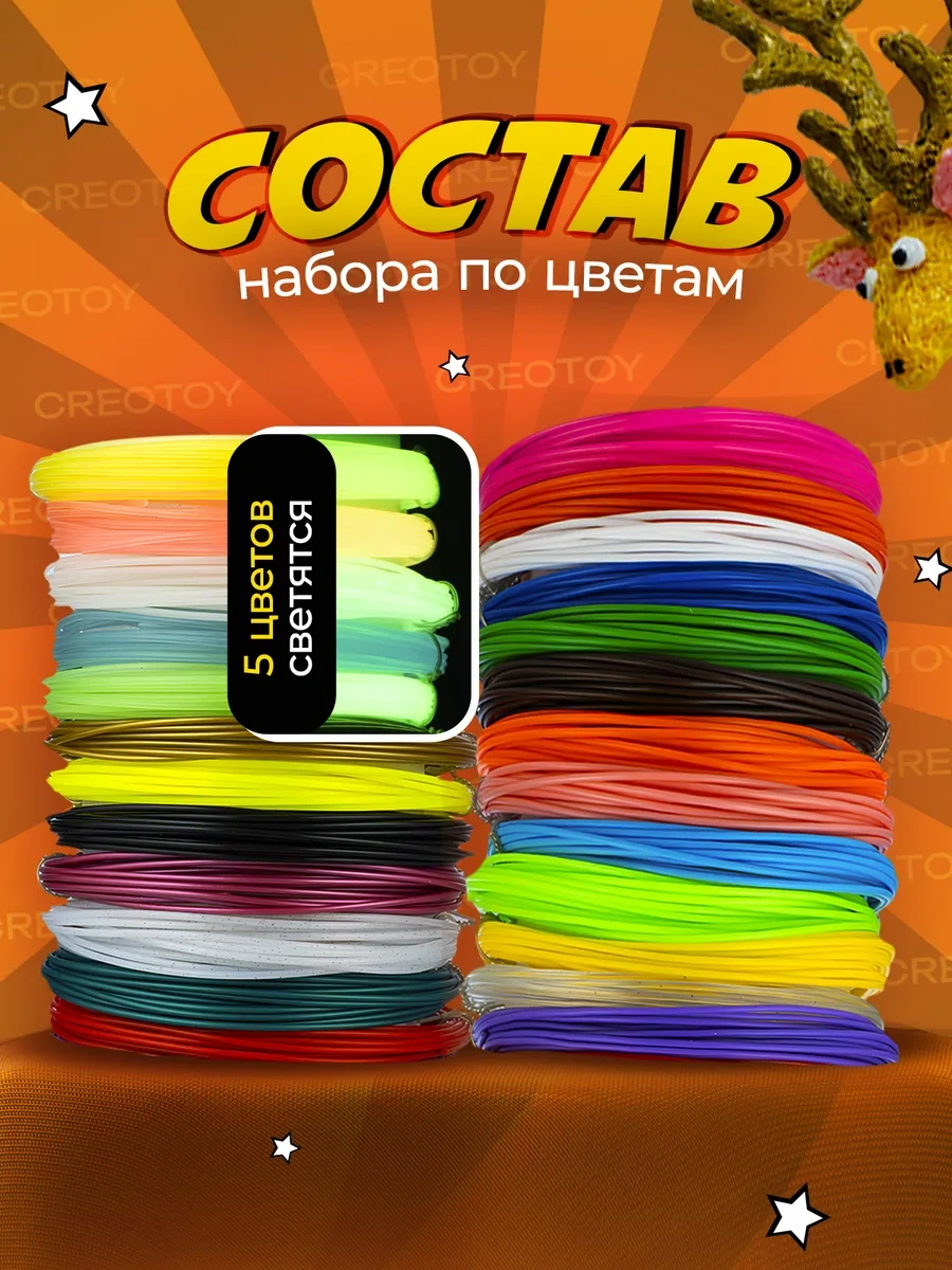 Creotoy 3d Kalem İçin Pla Malzeme Çubukları + Işıklı + Şablonlar 3d Kalem İçin Pla Malzeme Çubukları, Işıklı Çubuklar V