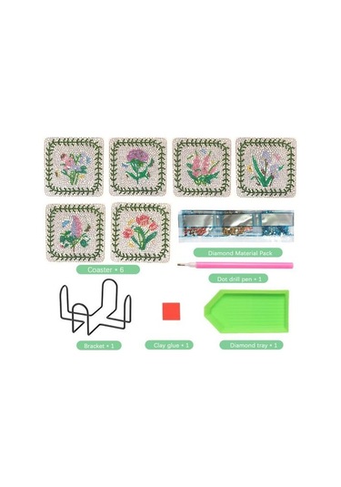 Elmas Boyama Coaster Seti Kullanımı Kolay Dıy Craft Çiçek Desenli Coaster Diğer