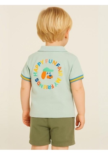 Zekids Erkek Bebek Yakalı Renkli Düğmeli T-shirt-15694 Mint