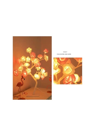 Youmex Beyaz Usb Anahtarlı Led Simülasyon Gül Ağaç Lambası - Çıkarılabilir Plastik Tabanlı Dekoratif Gece Lambası Beyaz