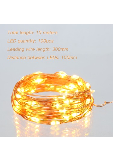 Neevoyu 10 Metre 100 Led Bakır Tel Işık Zinciri, Pil Kutulu 3xaa Pil Gerekiyor , Katlanabilir, Islak Beyaz Işık, Ev/parti Dekorasyonu, Dıy Şekillendirilebilir Beyaz