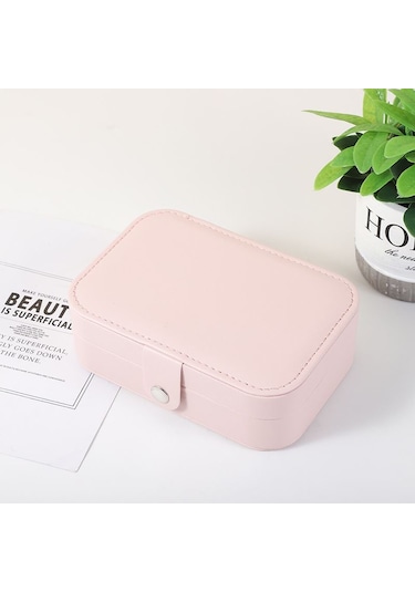 Chavin Pembe Deri Seyahat Yüzük Küpe Kolye Takı Kutusu st1-65pm