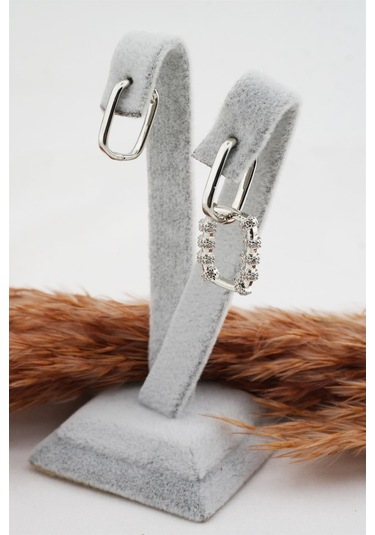 Kadın Altın Kaplama Zirkon Taşlı Küpe - Gümüş