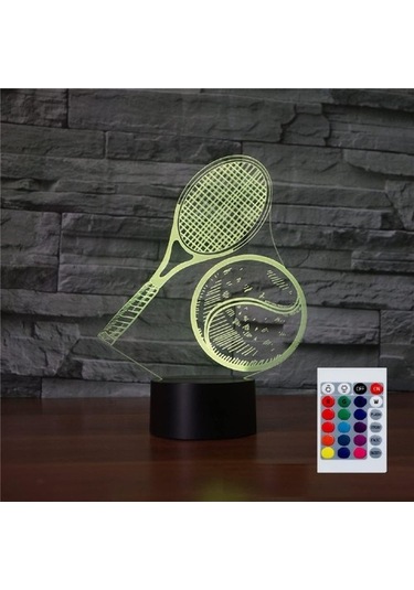 Goldenqian Çocuklar Için Gece Lambası 3d Tenis Led Lamba Uzaktan Kumandalı 16 Renk Değiştirme Noel Doğum Günü Hediyesi Çocuk Için O5x00l Siyah