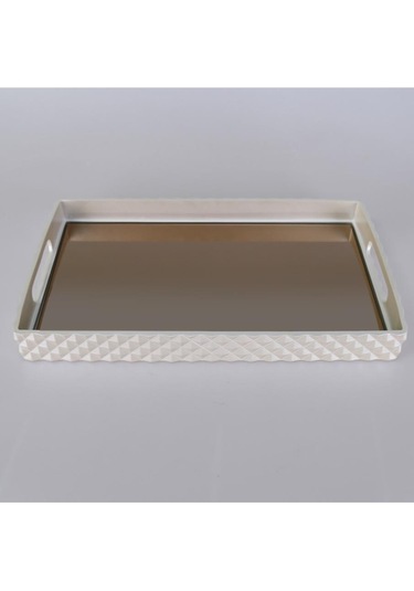 Selim Dekor Piramit Dikdörtgen İnci Tepsi 45x26 Cm