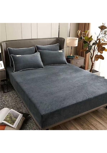 Koyu Gri Süper Sıcak Yumuşak Flanel Yatak Örtüsü 25 Cm Evrensel Yatak Koruyucu Ped Kristal Kad Lastikli Çarşaf Ç. K. Alez 56476962