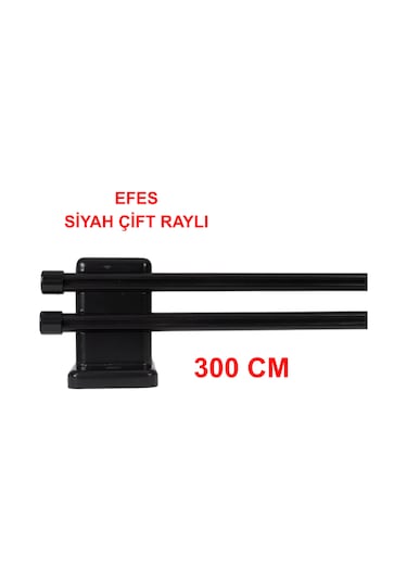 Efes Ahşap Başlıklı Alüminyum Kanallı ''çift Raylı'' Modern Rustik-siyah 300 Cm Siyah