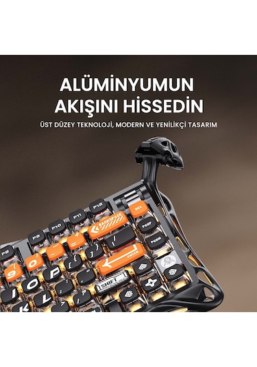 Gravastar Mercury K1 Pro Rgb Kablosuz Mekanik Gaming Klavye, Alüminyum Çerçeveli, İngilizce Q, Cyber