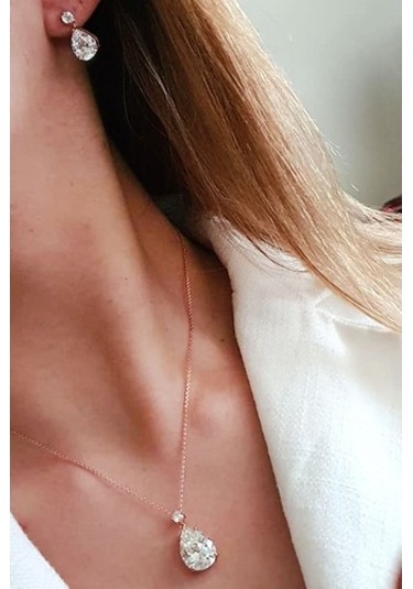 Sky Diamond Gümüş Rose Damla Set Takım