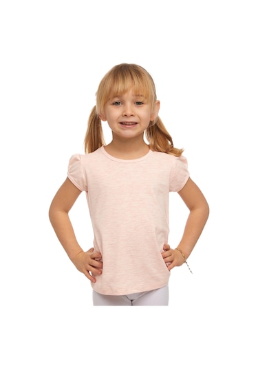 Lovetti Açık Pembe Melanj Kız Çocuk Kısa Kollu Basıc Tişört 31001P023 Pembe Melanj