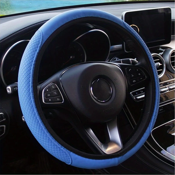 Chenkestoreone Mavi Kabartmalı Yapay Deri Direksiyon Kılıfı Yumuşak Tutuş Evrensel 37-38cm Mavi