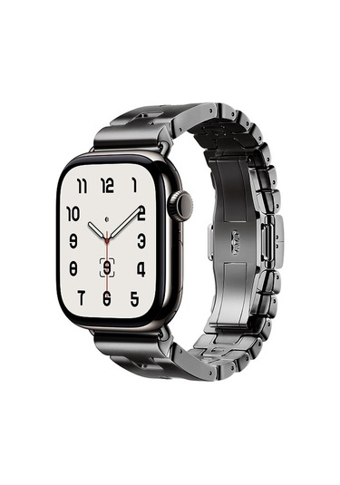 iOs Watch Uyumlu  42mm Zore Krd-125 Metal Kordon Strap Kayış-siyah