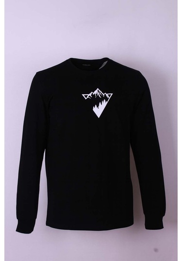 Trender Siyah Erkek Sweatshirt Manzara Siyah