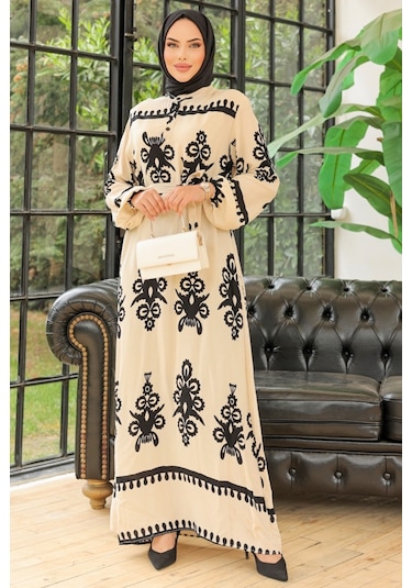 Edvil Dokuma Viskon Elbise 846 - Ekru
