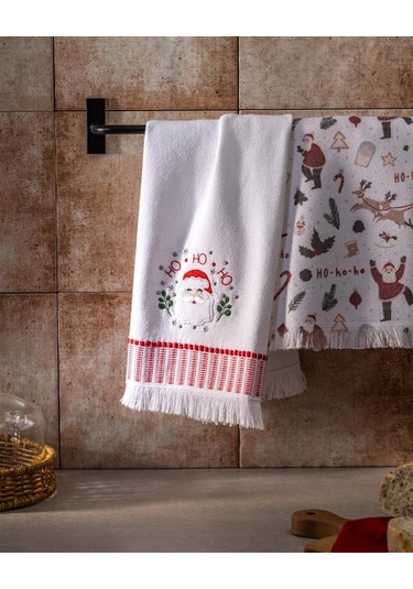 Yılbaşı Klaus Mutfak Havlu Seti - Beyaz Beyaz