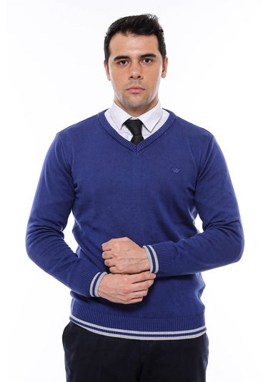 Lacivert V Yaka Slimfit Triko - Wessi Lacivert