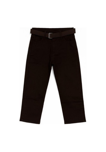 Zekids Erkek Çocuk Kemerli Gabardin Pantolon-16347 Kahverengi