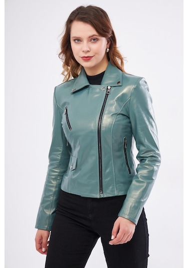 Derinss Dka1202 Hakiki Deri Kadın Yeşil Mont 001