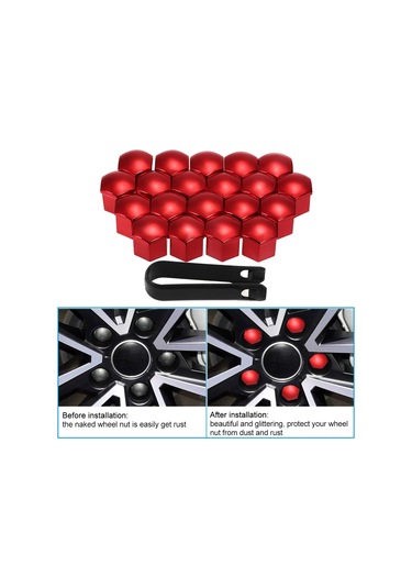 Jeemson 17mm Universal Jant Somunu Kapağı, Abs Plastik, Kırmızı/mavi Seçenekli, 20 Adet + Çıkarma Aracı