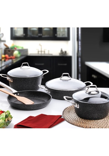 Falez Bln 3001 Black Line 7 Parça Granit Döküm Tencere Tava Seti